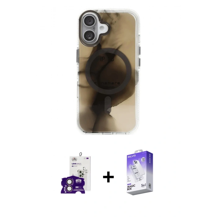 MARSİLYAN™- iPhone 16 Kılıf Ufuk Doku Prime - Siyah Bilvis 5in1 3D Magic Cam Ekran Koruyucu + Bilvis Titan Kamera Lens - PE