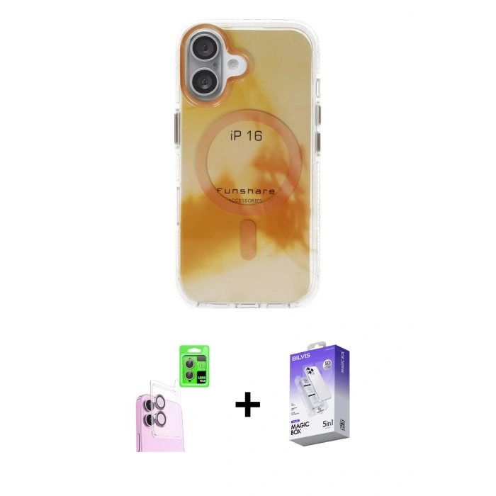 MARSİLYAN™- iPhone 16 Kılıf Ufuk Doku Prime - Siyah Bilvis 5in1 3D Magic Cam Ekran Koruyucu + Raze Metal Kamera Lens - PE