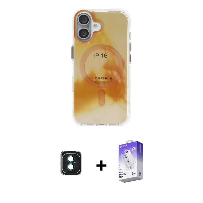 MARSİLYAN™- iPhone 16 Kılıf Ufuk Doku Prime - Siyah Bilvis 5in1 3D Magic Cam Ekran Koruyucu + PVD Metal Kamera Lens - YL