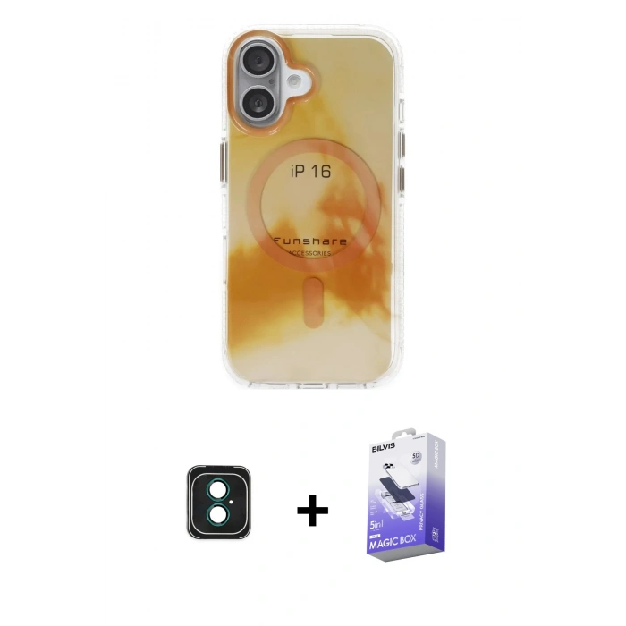 MARSİLYAN™- iPhone 16 Kılıf Ufuk Doku Prime - Siyah Bilvis 5in1 5D Magic Hayalet Cam Ekran Koruyucu + PVD Metal Kamera Lens - YL