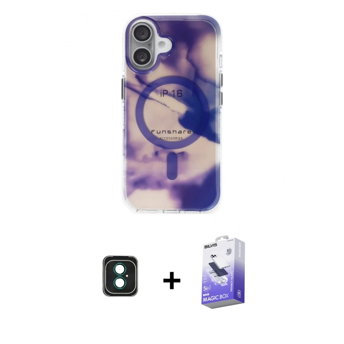 MARSİLYAN™- iPhone 16 Kılıf Ufuk Doku Prime - Siyah Bilvis 5in1 5D Magic Hayalet Cam Ekran Koruyucu + PVD Metal Kamera Lens - YL