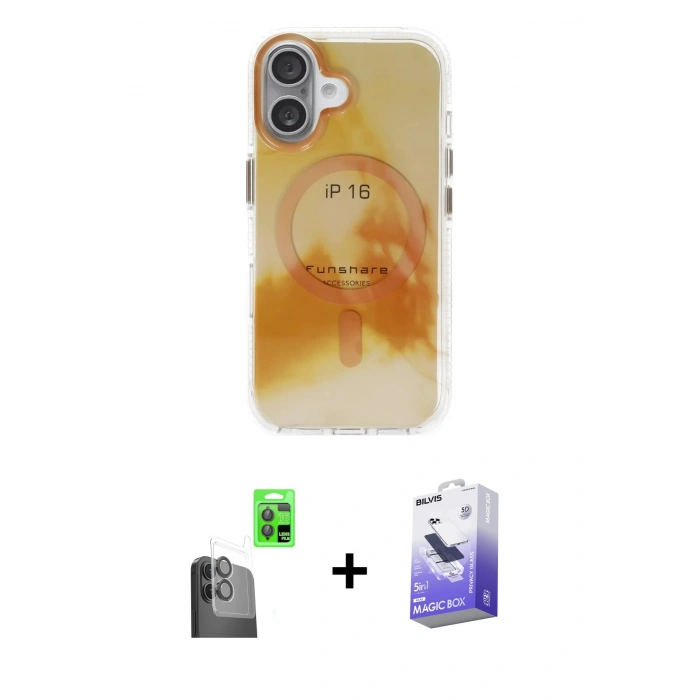 MARSİLYAN™- iPhone 16 Kılıf Ufuk Doku Prime - Siyah Bilvis 5in1 5D Magic Hayalet Cam Ekran Koruyucu + Raze Metal Kamera Lens - SH