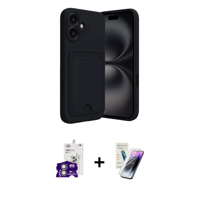MARSİLYAN™- iPhone 16 Kılıf Vadi Çizgi Prime - Şeffaf Pasifik Cam Ekran Koruyucu + Bilvis Titan Kamera Lens - GS