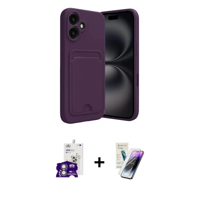MARSİLYAN™- iPhone 16 Kılıf Vadi Çizgi Prime - Şeffaf Pasifik Cam Ekran Koruyucu + Bilvis Titan Kamera Lens - GS