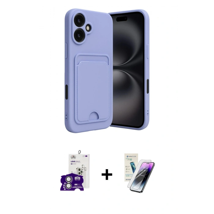 MARSİLYAN™- iPhone 16 Kılıf Vadi Çizgi Prime - Şeffaf Pasifik Cam Ekran Koruyucu + Bilvis Titan Kamera Lens - GS