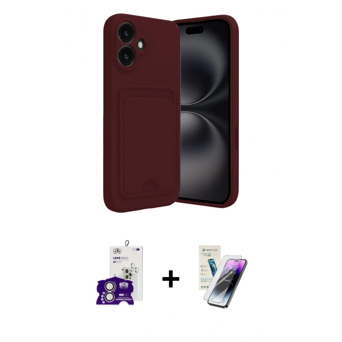 MARSİLYAN™- iPhone 16 Kılıf Vadi Çizgi Prime - Şeffaf Pasifik Cam Ekran Koruyucu + Bilvis Titan Kamera Lens - GS