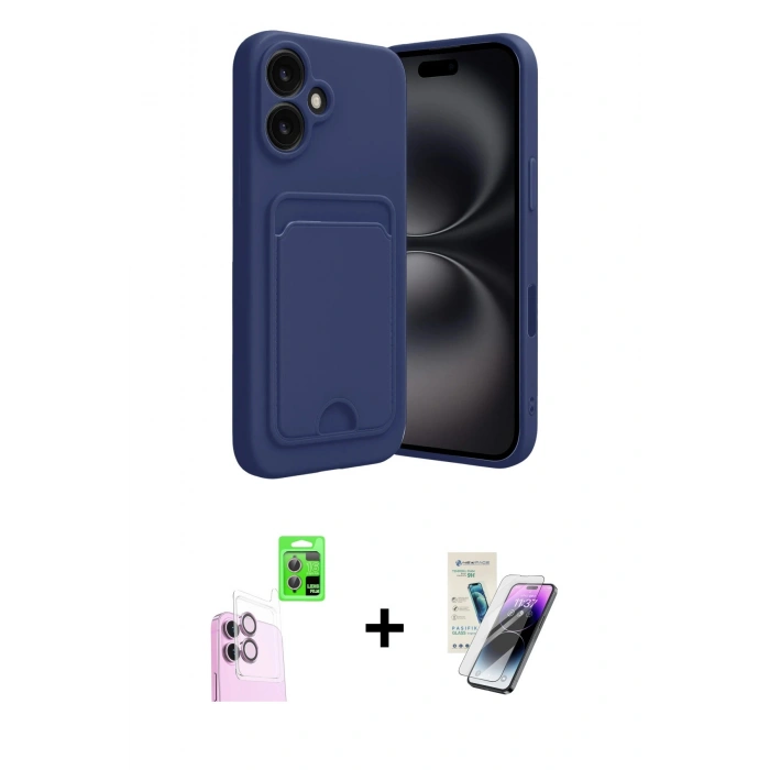 MARSİLYAN™- iPhone 16 Kılıf Vadi Çizgi Prime - Şeffaf Pasifik Cam Ekran Koruyucu + Raze Metal Kamera Lens - PE