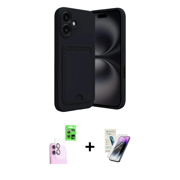 MARSİLYAN™- iPhone 16 Kılıf Vadi Çizgi Prime - Şeffaf Pasifik Cam Ekran Koruyucu + Raze Metal Kamera Lens - PE