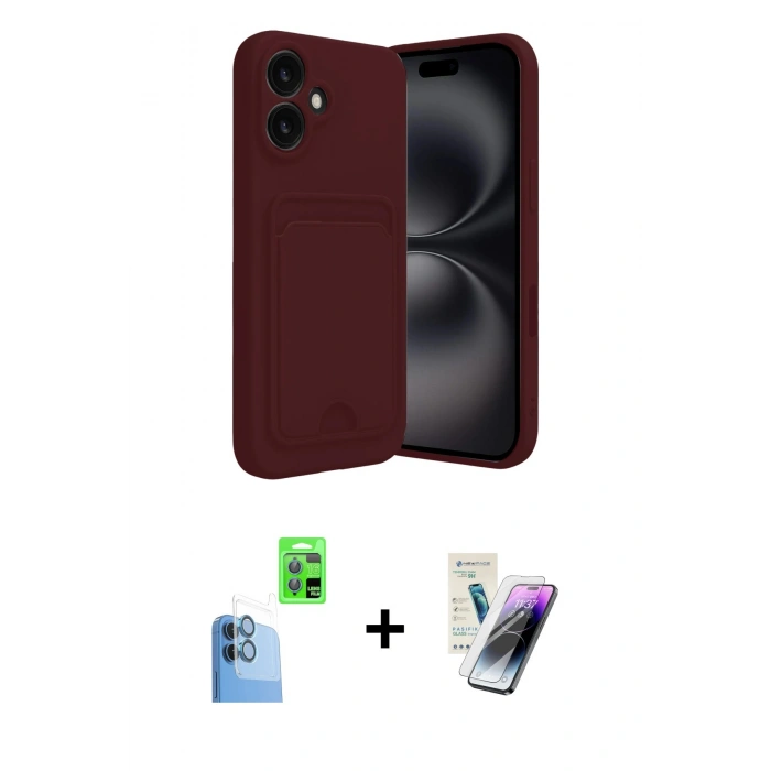 MARSİLYAN™- iPhone 16 Kılıf Vadi Çizgi Prime - Şeffaf Pasifik Cam Ekran Koruyucu + Raze Metal Kamera Lens - LT