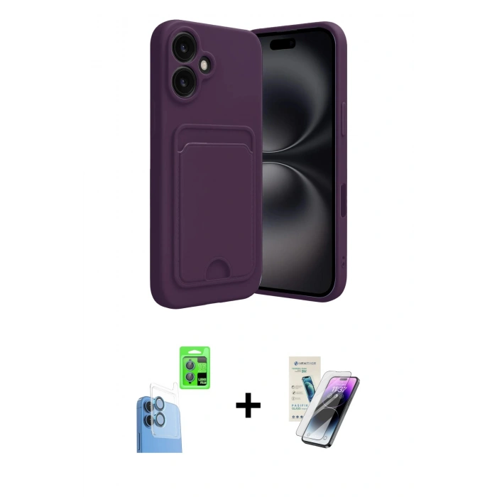 MARSİLYAN™- iPhone 16 Kılıf Vadi Çizgi Prime - Şeffaf Pasifik Cam Ekran Koruyucu + Raze Metal Kamera Lens - LT