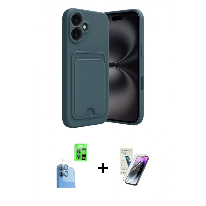 MARSİLYAN™- iPhone 16 Kılıf Vadi Çizgi Prime - Şeffaf Pasifik Cam Ekran Koruyucu + Raze Metal Kamera Lens - LT