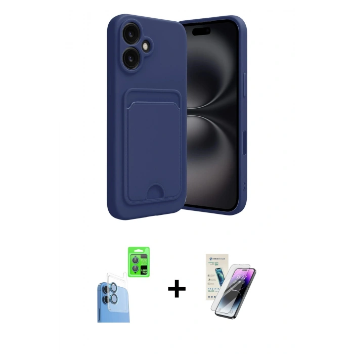 MARSİLYAN™- iPhone 16 Kılıf Vadi Çizgi Prime - Şeffaf Pasifik Cam Ekran Koruyucu + Raze Metal Kamera Lens - LT