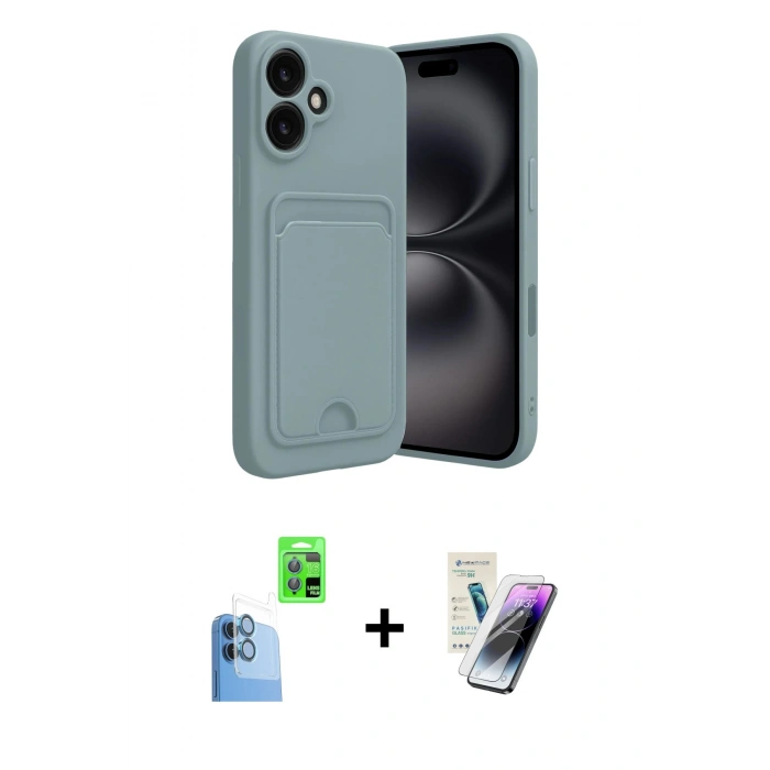MARSİLYAN™- iPhone 16 Kılıf Vadi Çizgi Prime - Şeffaf Pasifik Cam Ekran Koruyucu + Raze Metal Kamera Lens - LT