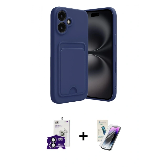 MARSİLYAN™- iPhone 16 Kılıf Vadi Çizgi Prime - Şeffaf Pasifik Cam Ekran Koruyucu + Bilvis Titan Kamera Lens - SH