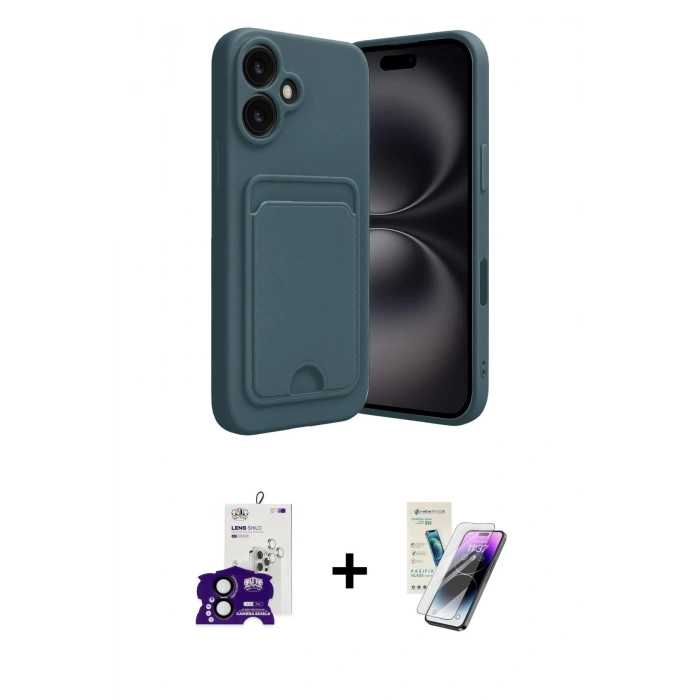 MARSİLYAN™- iPhone 16 Kılıf Vadi Çizgi Prime - Şeffaf Pasifik Cam Ekran Koruyucu + Bilvis Titan Kamera Lens - SH