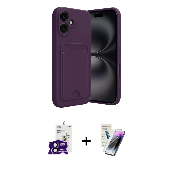 MARSİLYAN™- iPhone 16 Kılıf Vadi Çizgi Prime - Şeffaf Pasifik Cam Ekran Koruyucu + Bilvis Titan Kamera Lens - SH