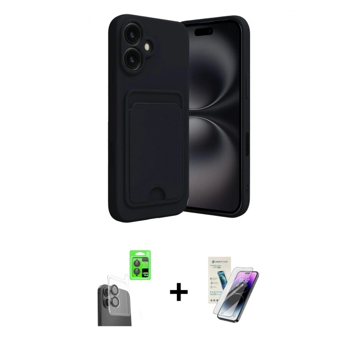 MARSİLYAN™- iPhone 16 Kılıf Vadi Çizgi Prime - Şeffaf Pasifik Cam Ekran Koruyucu + Raze Metal Kamera Lens - SH