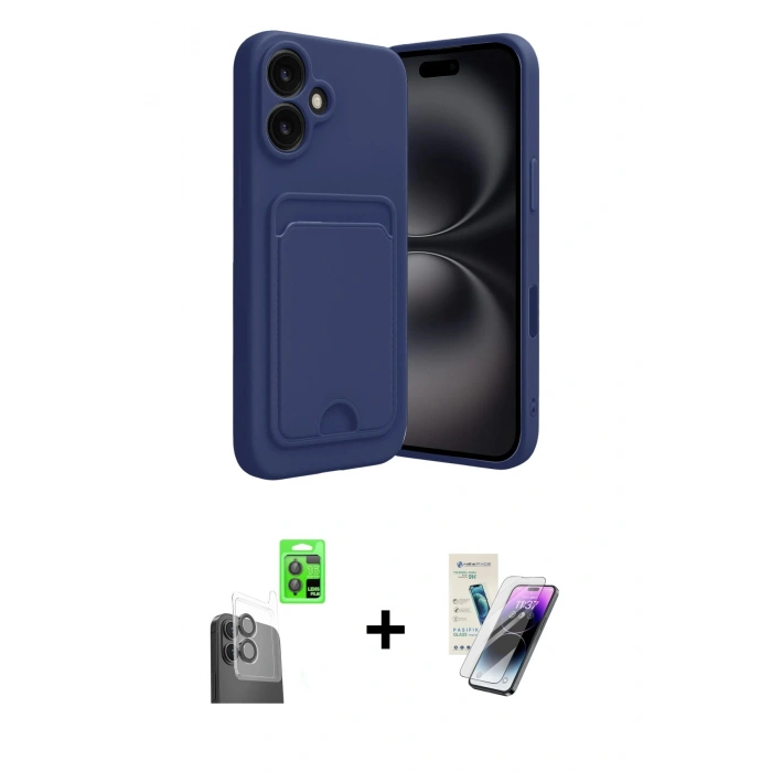 MARSİLYAN™- iPhone 16 Kılıf Vadi Çizgi Prime - Şeffaf Pasifik Cam Ekran Koruyucu + Raze Metal Kamera Lens - SH