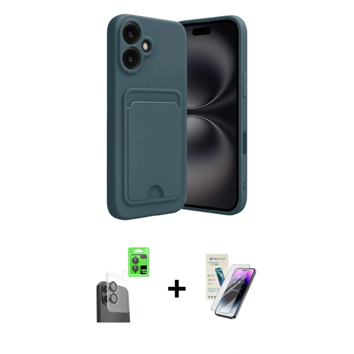 MARSİLYAN™- iPhone 16 Kılıf Vadi Çizgi Prime - Şeffaf Pasifik Cam Ekran Koruyucu + Raze Metal Kamera Lens - SH