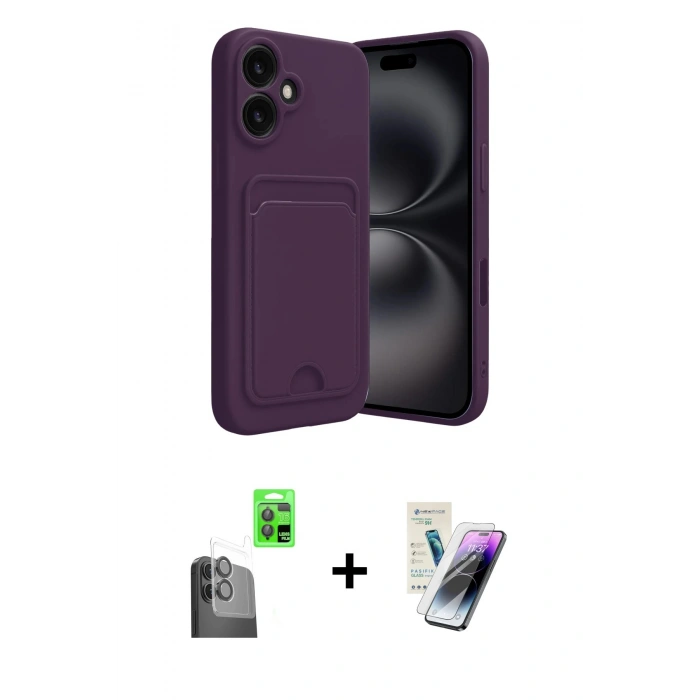 MARSİLYAN™- iPhone 16 Kılıf Vadi Çizgi Prime - Şeffaf Pasifik Cam Ekran Koruyucu + Raze Metal Kamera Lens - SH