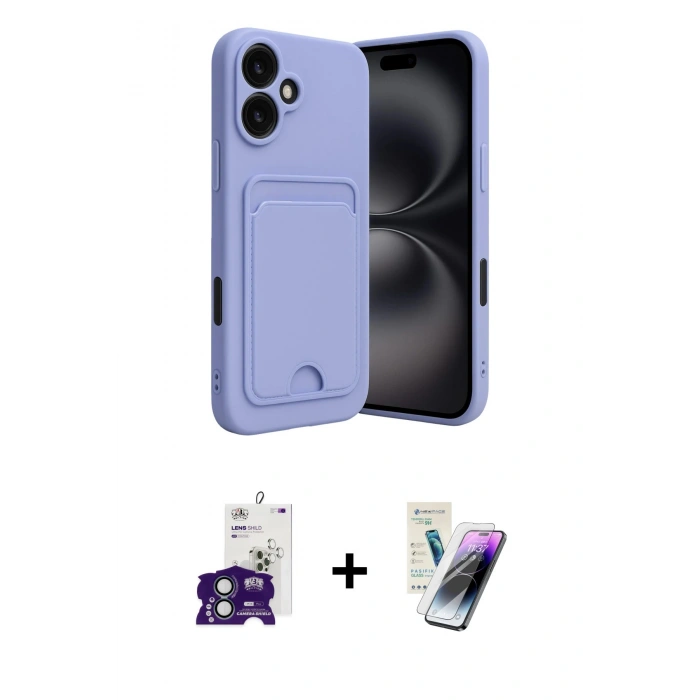 MARSİLYAN™- iPhone 16 Kılıf Vadi Çizgi Prime - Şeffaf Pasifik Cam Ekran Koruyucu + Bilvis Titan Kamera Lens - YL