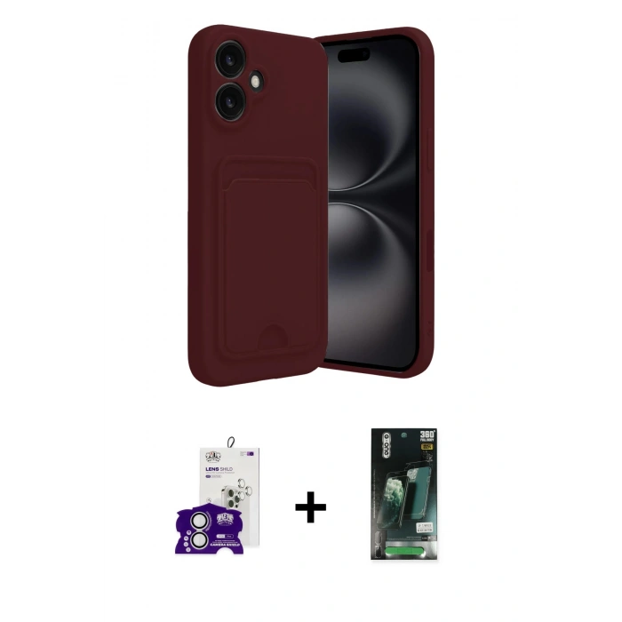 MARSİLYAN™- iPhone 16 Kılıf Vadi Çizgi Prime - Siyah 360 Mat Full Body Arka Koruyucu + Bilvis Titan Kamera Lens - GS