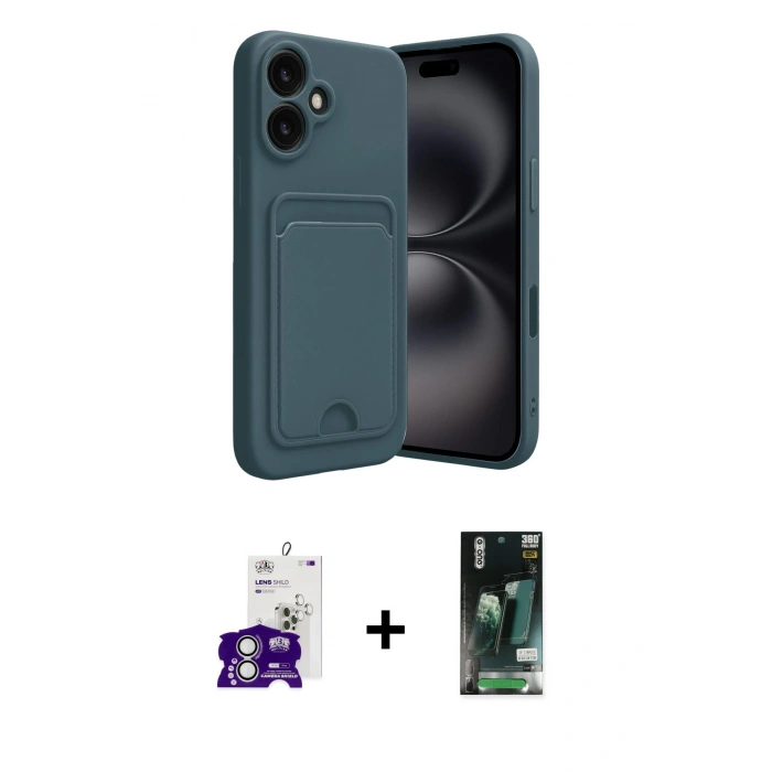 MARSİLYAN™- iPhone 16 Kılıf Vadi Çizgi Prime - Siyah 360 Mat Full Body Arka Koruyucu + Bilvis Titan Kamera Lens - GS