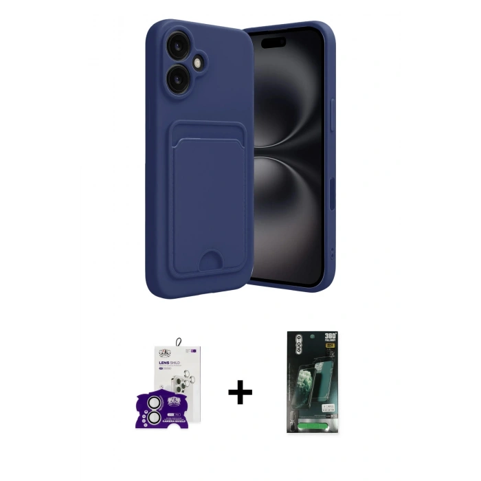MARSİLYAN™- iPhone 16 Kılıf Vadi Çizgi Prime - Siyah 360 Mat Full Body Arka Koruyucu + Bilvis Titan Kamera Lens - GS