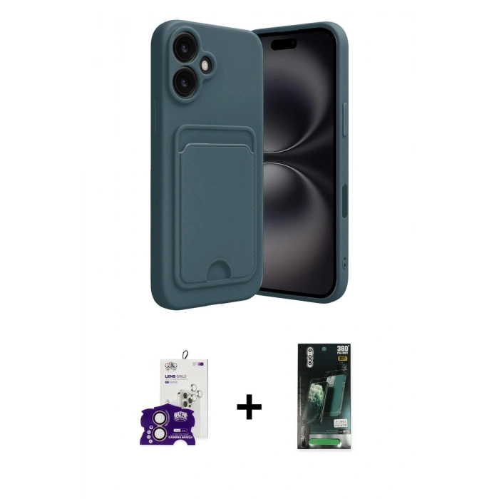 MARSİLYAN™- iPhone 16 Kılıf Vadi Çizgi Prime - Siyah 360 Mat Full Body Arka Koruyucu + Bilvis Titan Kamera Lens - PE