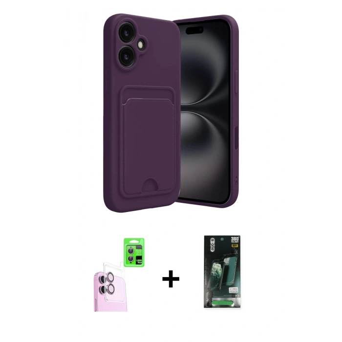 MARSİLYAN™- iPhone 16 Kılıf Vadi Çizgi Prime - Siyah 360 Mat Full Body Arka Koruyucu + Raze Metal Kamera Lens - PE