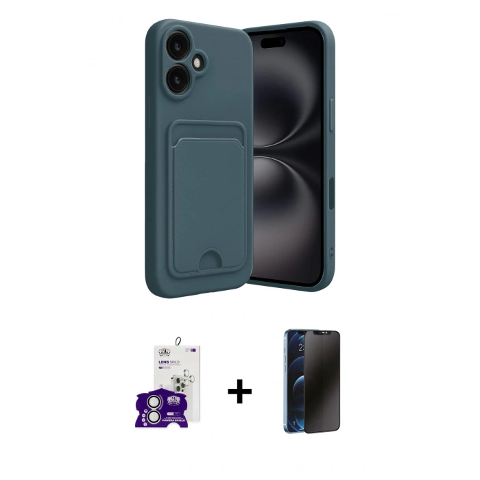 MARSİLYAN™- iPhone 16 Kılıf Vadi Çizgi Prime - Siyah 3D Antistatik Hayalet Cam Ekran Koruyucu + Bilvis Titan Kamera Lens - GS