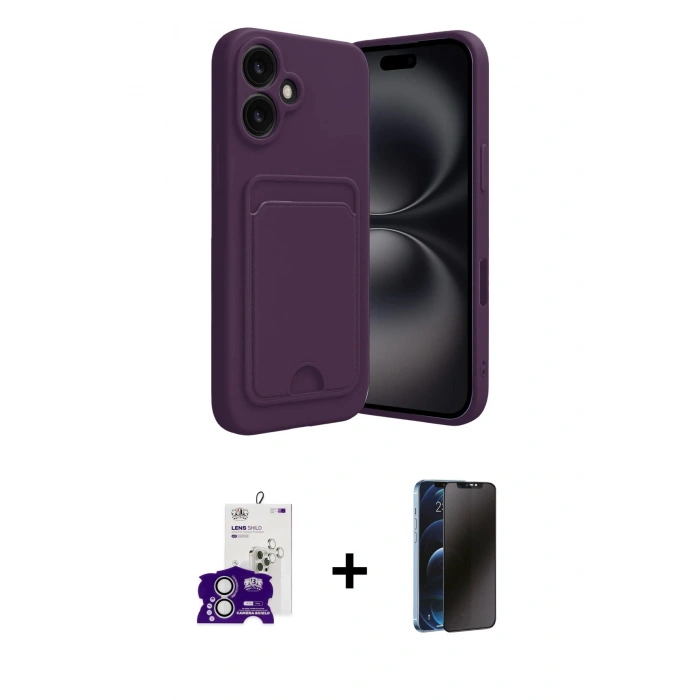 MARSİLYAN™- iPhone 16 Kılıf Vadi Çizgi Prime - Siyah 3D Antistatik Hayalet Cam Ekran Koruyucu + Bilvis Titan Kamera Lens - GS