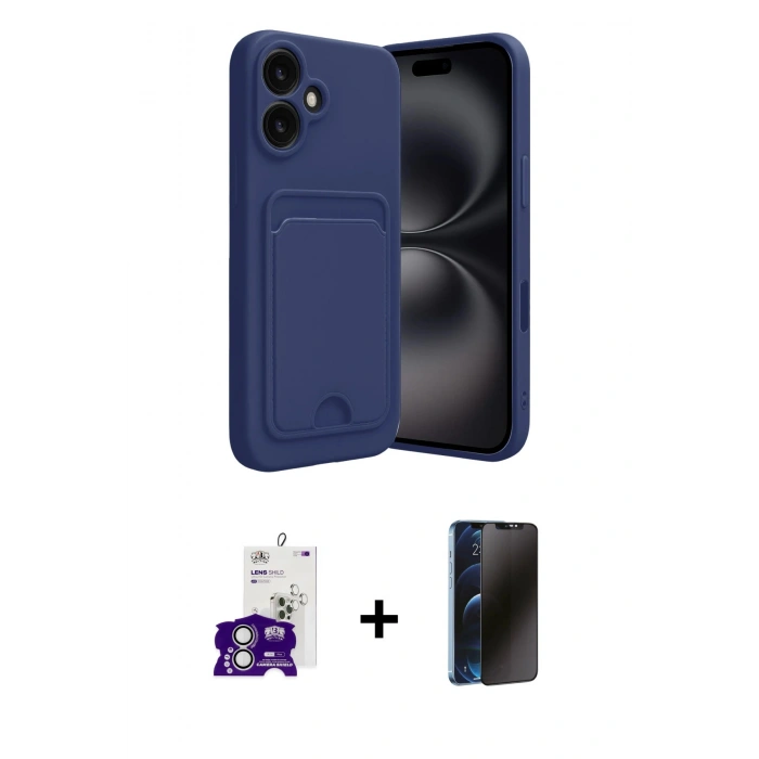 MARSİLYAN™- iPhone 16 Kılıf Vadi Çizgi Prime - Siyah 3D Antistatik Hayalet Cam Ekran Koruyucu + Bilvis Titan Kamera Lens - GS