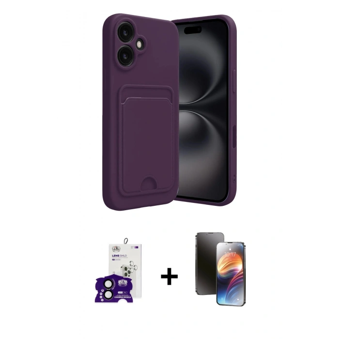 MARSİLYAN™- iPhone 16 Kılıf Vadi Çizgi Prime - Siyah 3D Antistatik Mat Seramik Nano Ekran Koruyucu + Siyah Bilvis Titan Kamera Lens