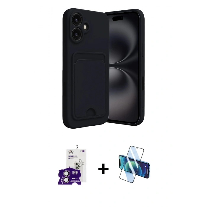 MARSİLYAN™- iPhone 16 Kılıf Vadi Çizgi Prime - Siyah 3D Antistatik Seramik Nano Ekran Koruyucu + Bilvis Titan Kamera Lens - PE