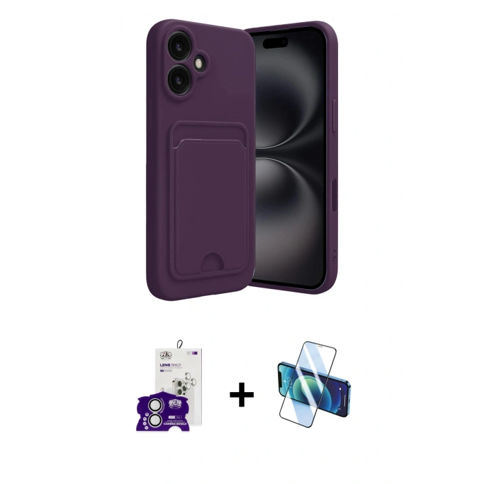 MARSİLYAN™- iPhone 16 Kılıf Vadi Çizgi Prime - Siyah 3D Antistatik Seramik Nano Ekran Koruyucu + Bilvis Titan Kamera Lens - GS