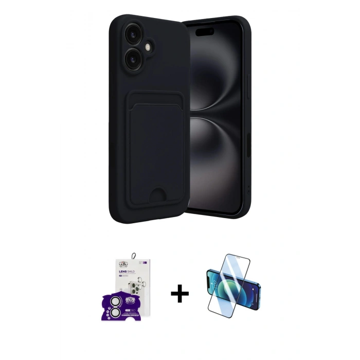 MARSİLYAN™- iPhone 16 Kılıf Vadi Çizgi Prime - Siyah 3D Antistatik Seramik Nano Ekran Koruyucu + Bilvis Titan Kamera Lens - GS
