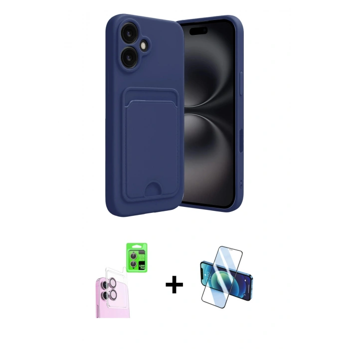 MARSİLYAN™- iPhone 16 Kılıf Vadi Çizgi Prime - Siyah 3D Antistatik Seramik Nano Ekran Koruyucu + Raze Metal Kamera Lens - PE