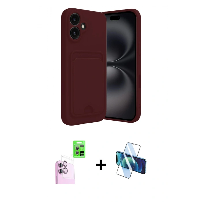 MARSİLYAN™- iPhone 16 Kılıf Vadi Çizgi Prime - Siyah 3D Antistatik Seramik Nano Ekran Koruyucu + Raze Metal Kamera Lens - PE
