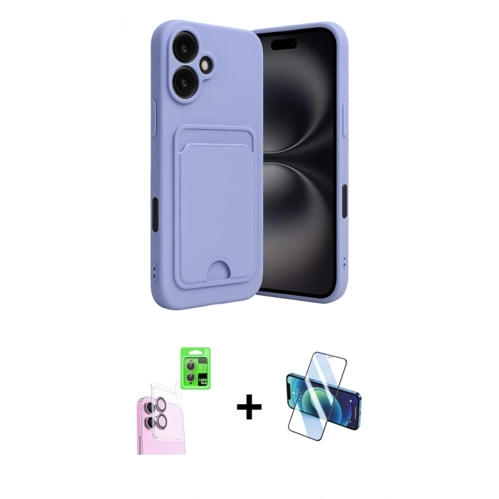 MARSİLYAN™- iPhone 16 Kılıf Vadi Çizgi Prime - Siyah 3D Antistatik Seramik Nano Ekran Koruyucu + Raze Metal Kamera Lens - PE
