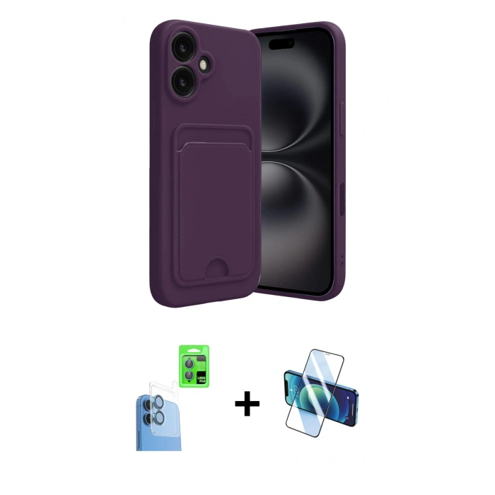 MARSİLYAN™- iPhone 16 Kılıf Vadi Çizgi Prime - Siyah 3D Antistatik Seramik Nano Ekran Koruyucu + Raze Metal Kamera Lens - LT