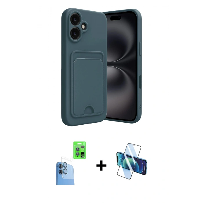 MARSİLYAN™- iPhone 16 Kılıf Vadi Çizgi Prime - Siyah 3D Antistatik Seramik Nano Ekran Koruyucu + Raze Metal Kamera Lens - LT