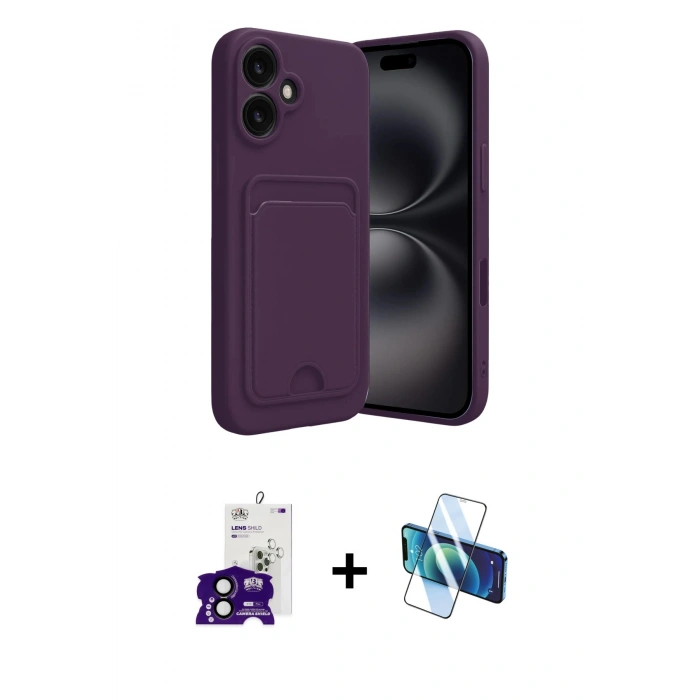MARSİLYAN™- iPhone 16 Kılıf Vadi Çizgi Prime - Siyah 3D Antistatik Seramik Nano Ekran Koruyucu + Bilvis Titan Kamera Lens - SH