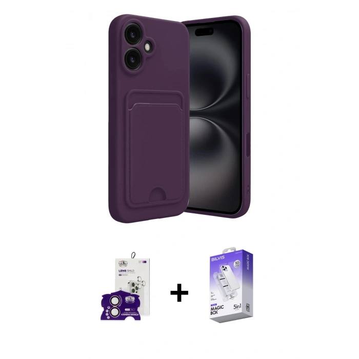 MARSİLYAN™- iPhone 16 Kılıf Vadi Çizgi Prime - Siyah Bilvis 5in1 3D Magic Cam Ekran Koruyucu + Bilvis Titan Kamera Lens - PE