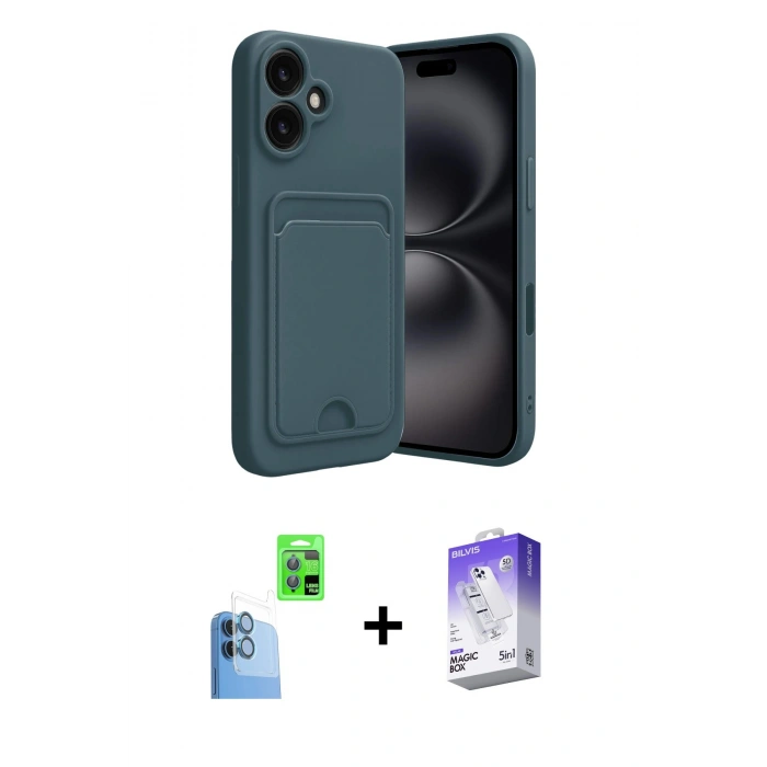 MARSİLYAN™- iPhone 16 Kılıf Vadi Çizgi Prime - Siyah Bilvis 5in1 3D Magic Cam Ekran Koruyucu + Raze Metal Kamera Lens - LT