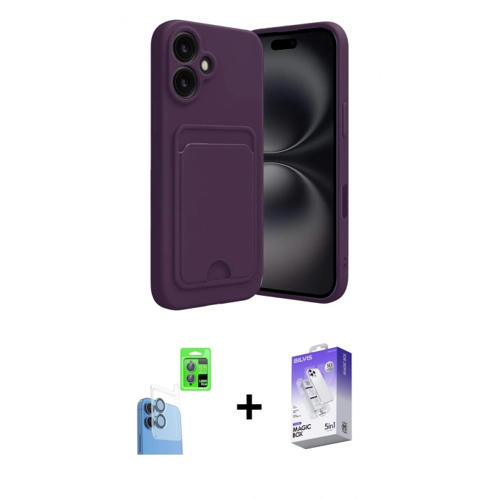 MARSİLYAN™- iPhone 16 Kılıf Vadi Çizgi Prime - Siyah Bilvis 5in1 3D Magic Cam Ekran Koruyucu + Raze Metal Kamera Lens - LT