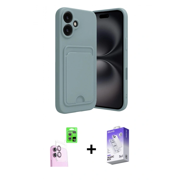 MARSİLYAN™- iPhone 16 Kılıf Vadi Çizgi Prime - Siyah Bilvis 5in1 3D Magic Cam Ekran Koruyucu + Raze Metal Kamera Lens - PE