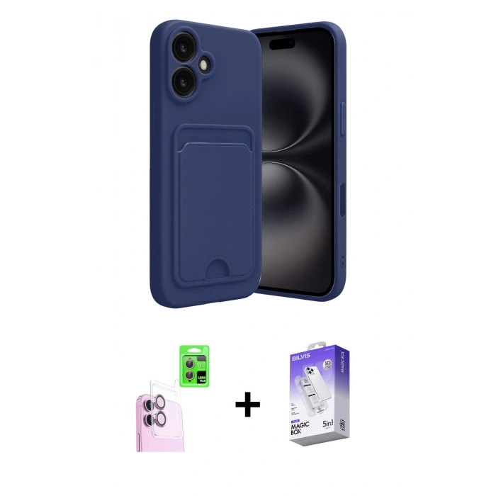MARSİLYAN™- iPhone 16 Kılıf Vadi Çizgi Prime - Siyah Bilvis 5in1 3D Magic Cam Ekran Koruyucu + Raze Metal Kamera Lens - PE