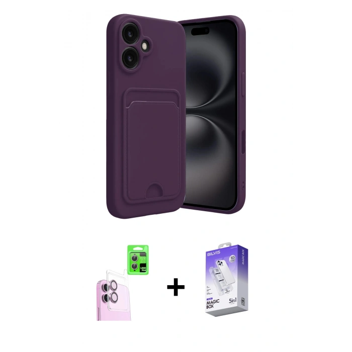 MARSİLYAN™- iPhone 16 Kılıf Vadi Çizgi Prime - Siyah Bilvis 5in1 3D Magic Cam Ekran Koruyucu + Raze Metal Kamera Lens - PE