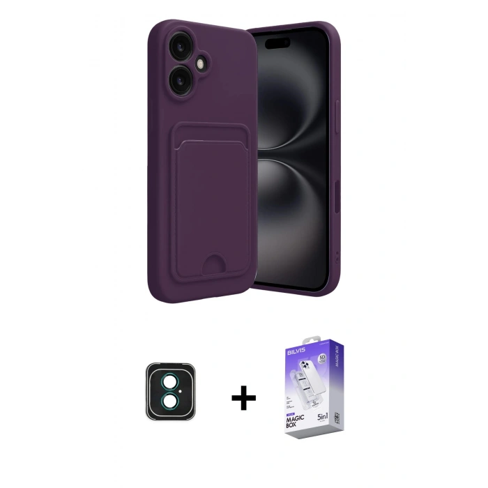 MARSİLYAN™- iPhone 16 Kılıf Vadi Çizgi Prime - Siyah Bilvis 5in1 3D Magic Cam Ekran Koruyucu + PVD Metal Kamera Lens - YL